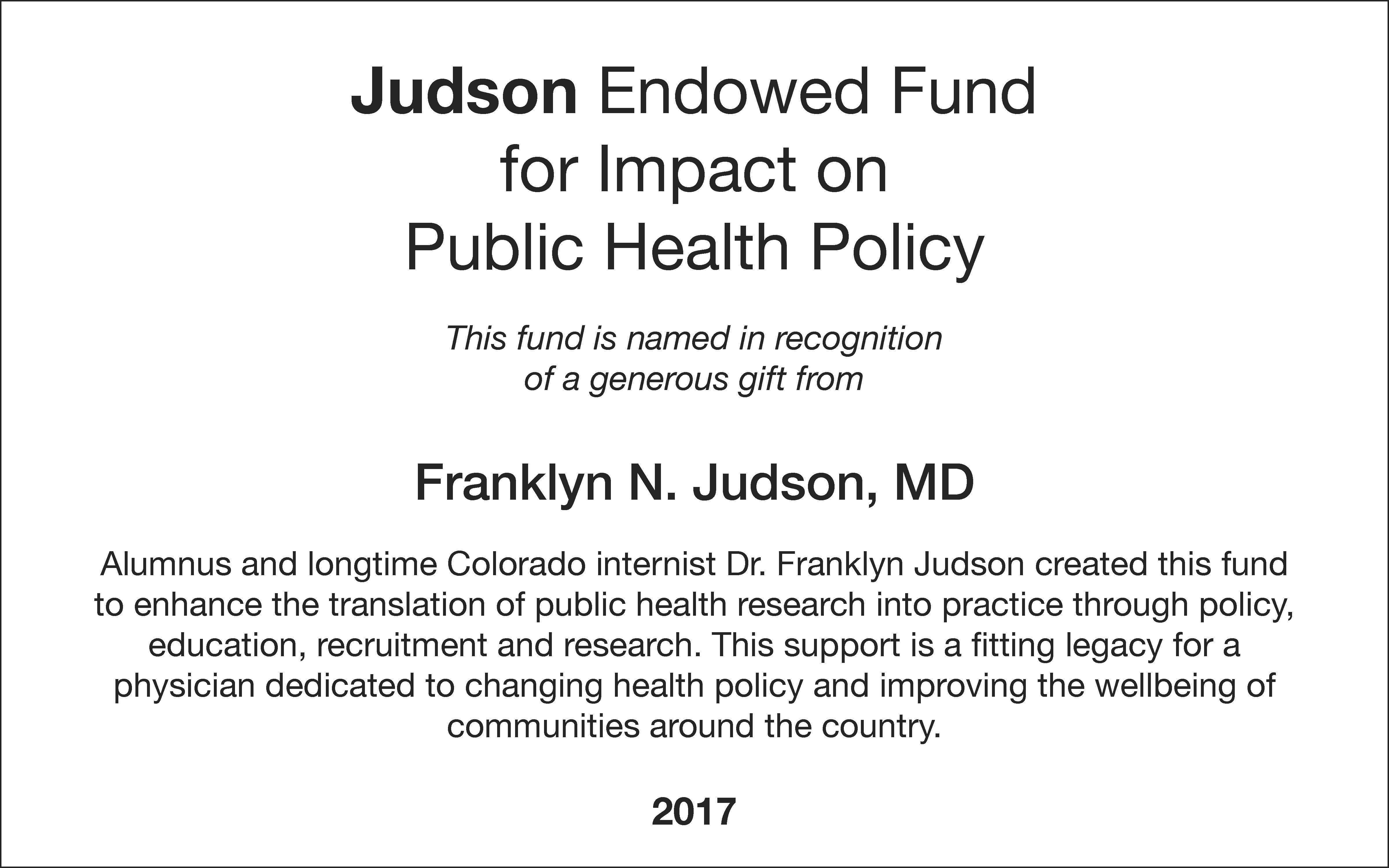 Franklyn N. Judson, MD Virtual Benefactor Recognition